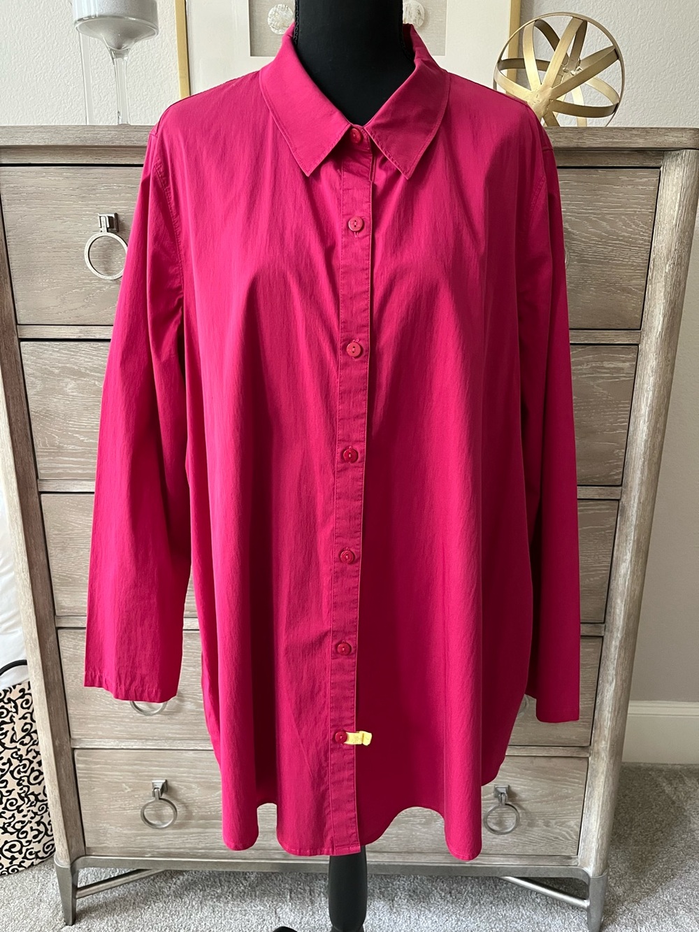 Stella Carakasi Oversized Shirt Tunic ALine Smock Fuscia Hot Pink Pockets XL EUC